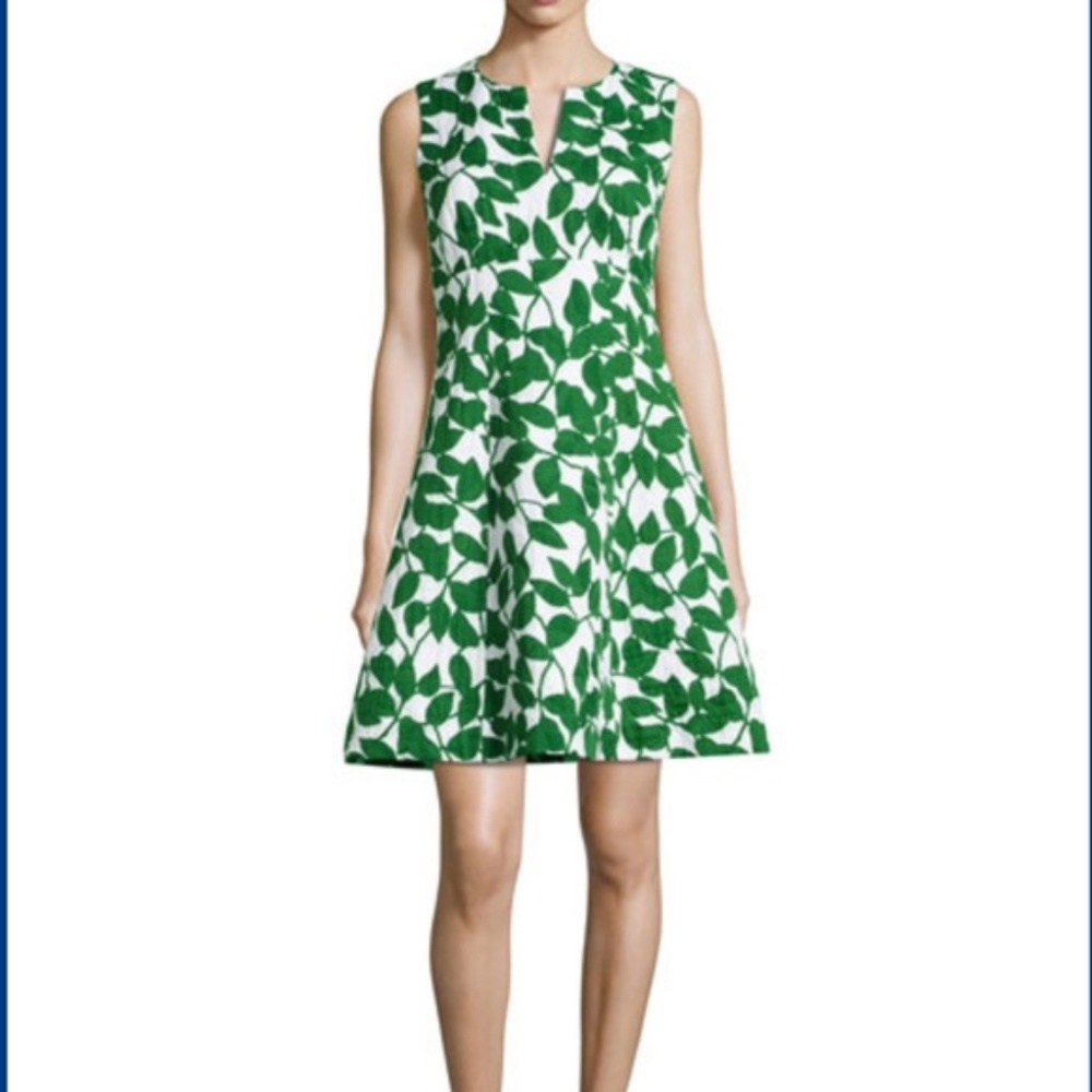 Kate Spade Leaf Pique Leaf Quilted Dress Size 10 Green Floral